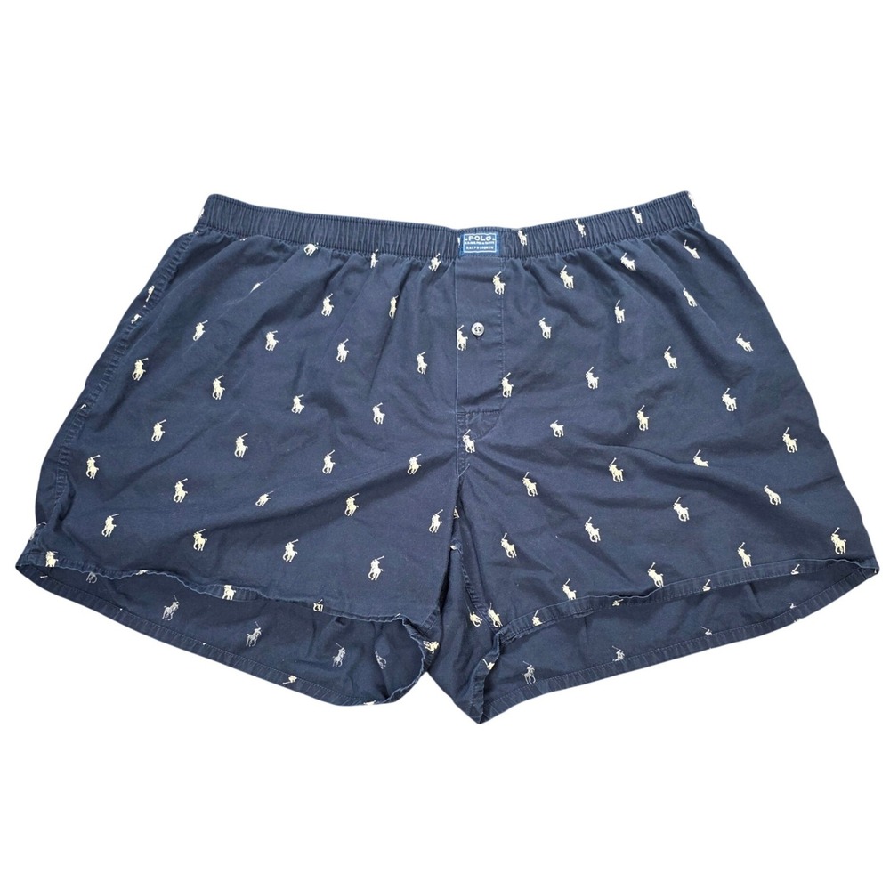 Polo Ralph Lauren All Over Pony Logo Woven Boxer Shorts Men's Size XL Navy Blue